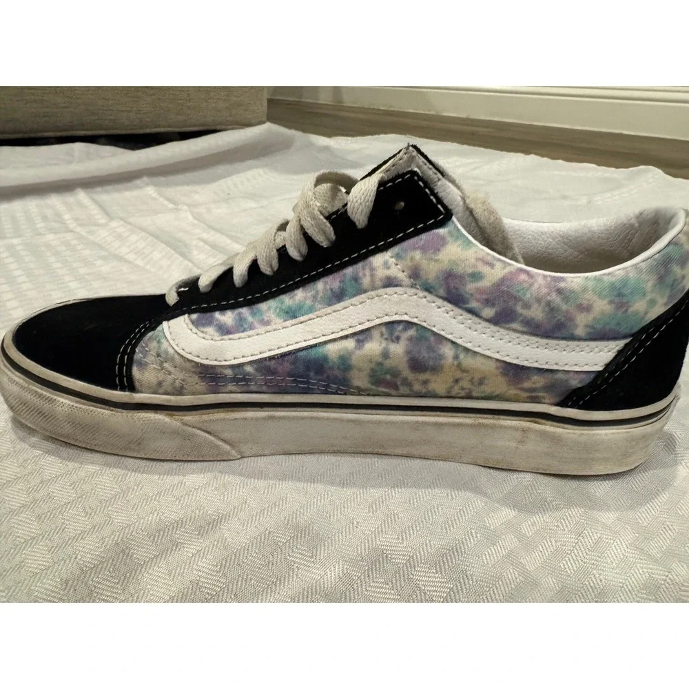Vans Old‎ Skool Sneakers Womens 8.5 Black Tie Dye Low Top Good Suede Canvas